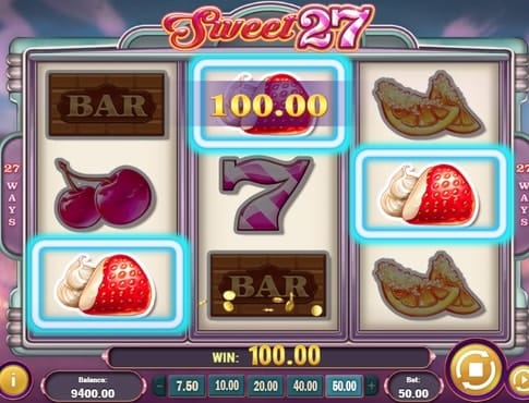 Выигрышная комбинация символов в онлайн автомате Sweet 27